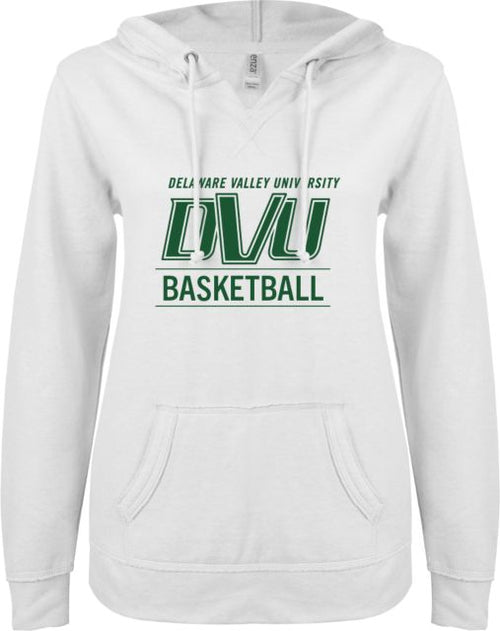 Delaware Valley ENZA Womens V Notch Raw Edge Fleece Hoodie Delval Basketball - ONLINE ONLY